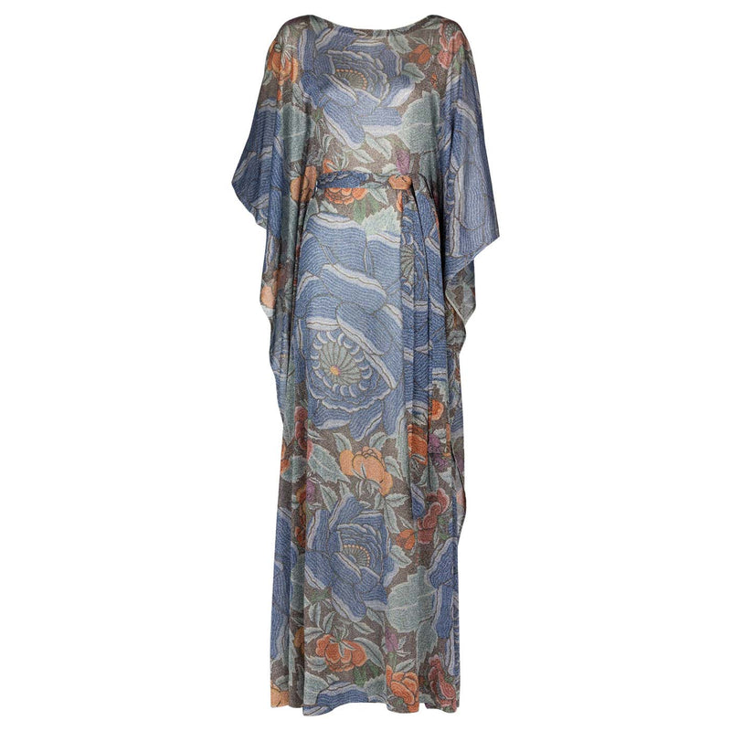 Iconic Missoni 1970s Floral Print Metallic Lurex Caftan Dress