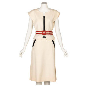 Vintage Courrèges  Ivory Wool Belted Jacket & Skirt