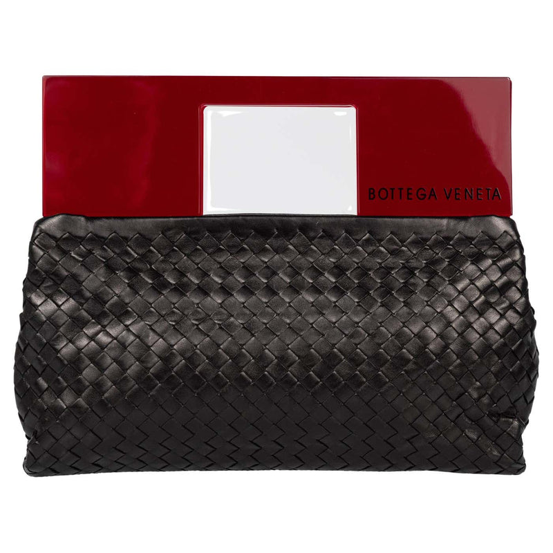 Vintage Bottega Veneta Black Leather Red Plexiglass Clutch Bag