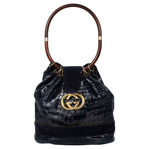 Rare Vintage Gucci Crocodile & Suede Ring Bag with Lucite Handle, Circa 1978