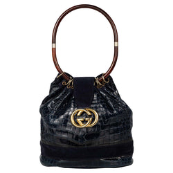 Rare Vintage Gucci Crocodile & Suede Ring Bag with Lucite Handle, Circa 1978