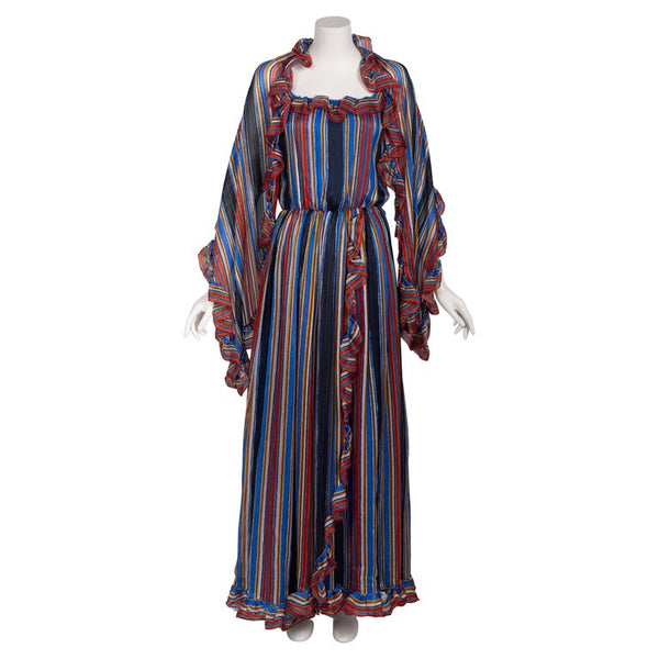 Givenchy by Hubert de Givenchy  1970s  Rainbow Stripe Silk Maxi Dress & Shawl