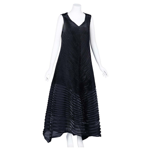 Vintage Issey Miyake Sculptural Black Pleats Maxi Dress Gown