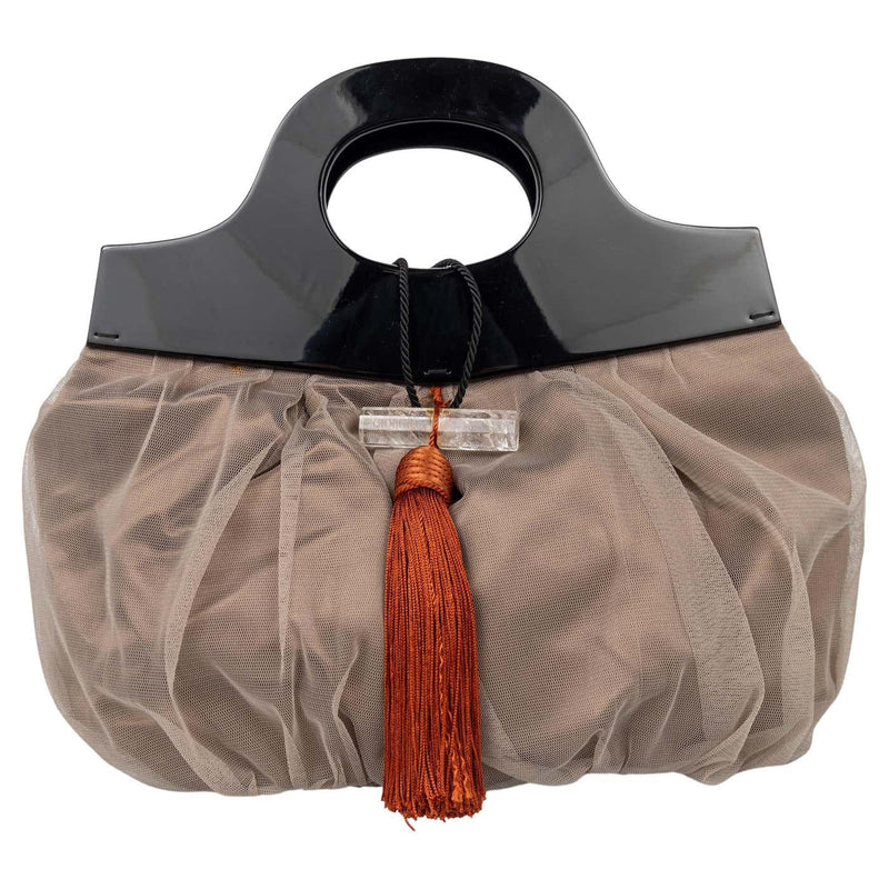 Giorgio Armani Taupe Tulle  Bag Rock Crystal Closure and Lucite Handles