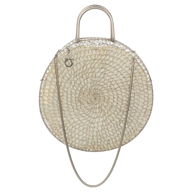 Salvatore Ferragamo Silver Wire Crochet Round Bag, 1990s
