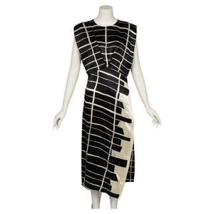 Jil Sander Architectural Grid Print Black & Ivory Dress, 2010s