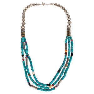 Tommy Singer Navajo Turquoise, Silver & 14K Gold Multi-Strand Necklace