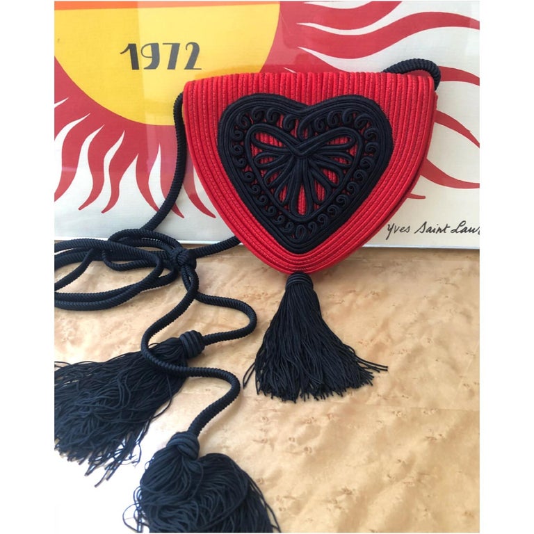Yves Saint Laurent Red Heart Black Passementerie Tassel Bag, 1980s