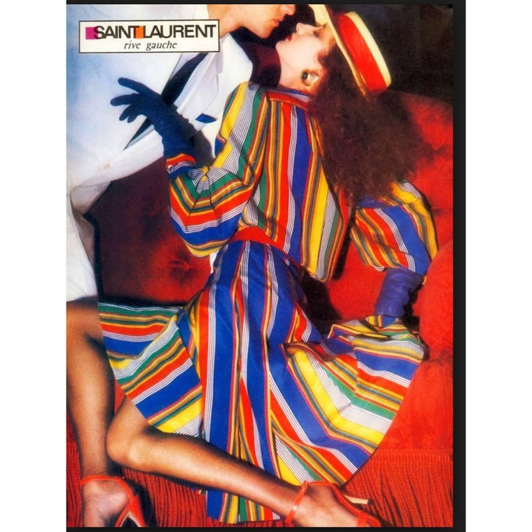 1982 Yves Saint Laurent Multicolored Striped Silk Dress Documented YSL