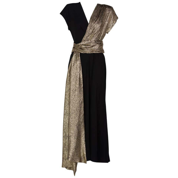 Saint Laurent Black and Gold Crepe Sash Dress Runway YSL, 1986