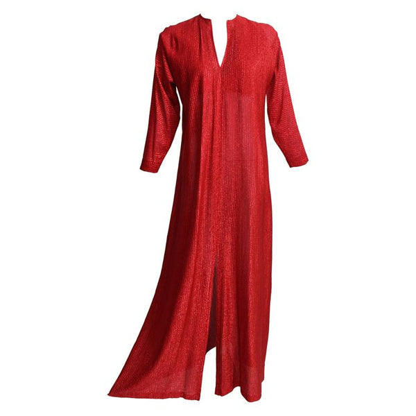 1980s Halston Metallic Red Caftan Dress