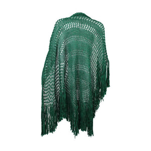 Emerald Green Crochet Fringe Shawl, 1930s