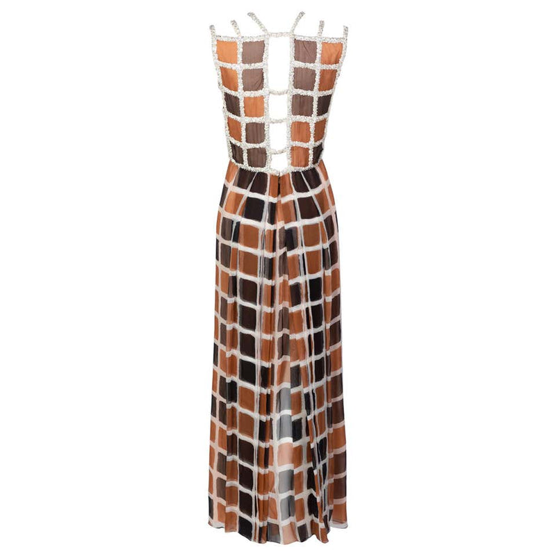 James Galanos Couture Chiffon Dress with Sequin Lattice Straps, 1980s