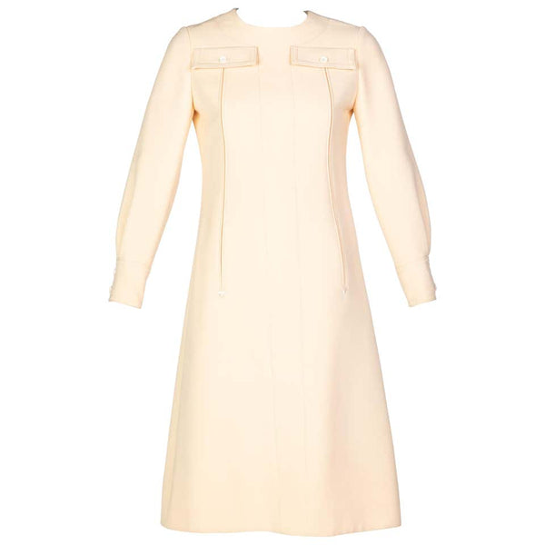 Galanos Ivory Wool Tailored A Line Dress, 1960s