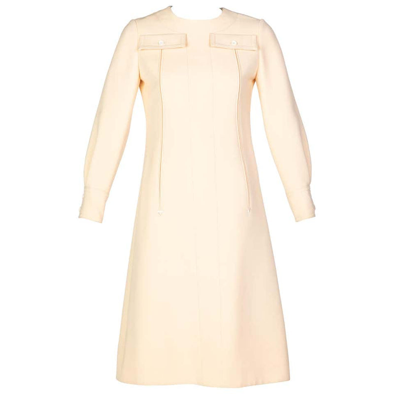 Galanos Ivory Wool Tailored A Line Dress, 1960s