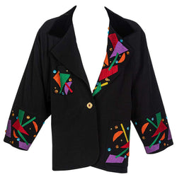 Chloe Karl Lagerfeld Black Colorful Memphis Embroidered Jacket , 1980s
