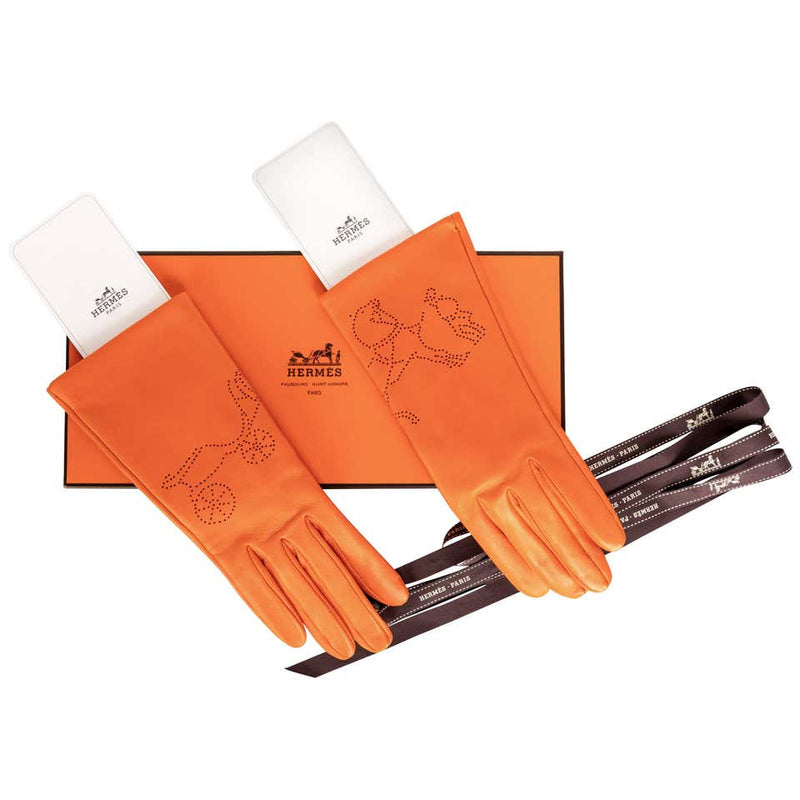 Hermès 175th Anniversary Femme Astuce Orange Gloves New in Box Size 7
