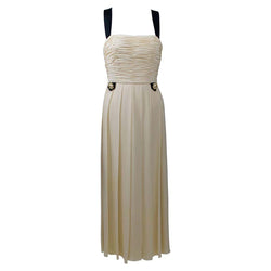 1994 Chanel Ivory Silk chiffon Ruched Bodice and Pearl Button Dress Vintage