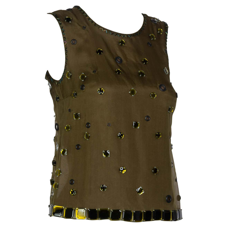 Prada Green Silk “No-back” Jewel Embellished Fall/Winter 1999