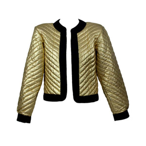Vintage YSL Metallic Gold Quilted Leather Bomber Jacket Yves Saint Laurent