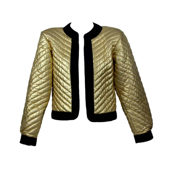 Vintage YSL Metallic Gold Quilted Leather Bomber Jacket Yves Saint Laurent