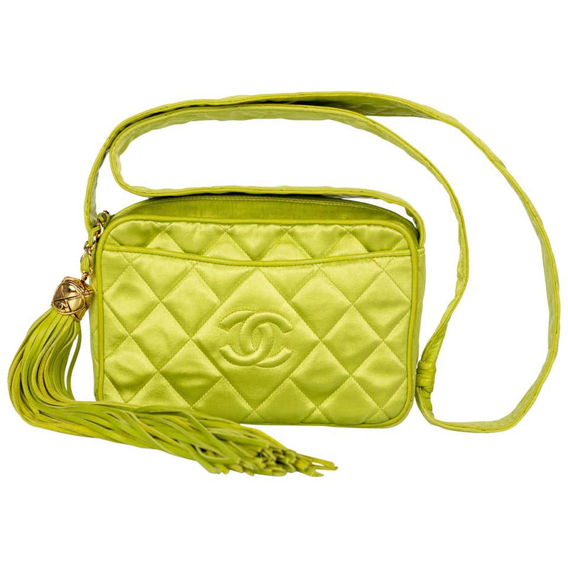 Chanel Lime Green Quilted Satin Leather Tassel Camera Bag, 1990s – Basha  Gold