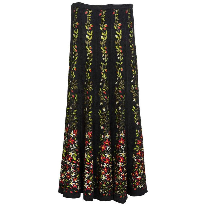 Vintage Azzedine Alaïa Balck Floral Chenille Maxi Skirt Documented Fall 2000