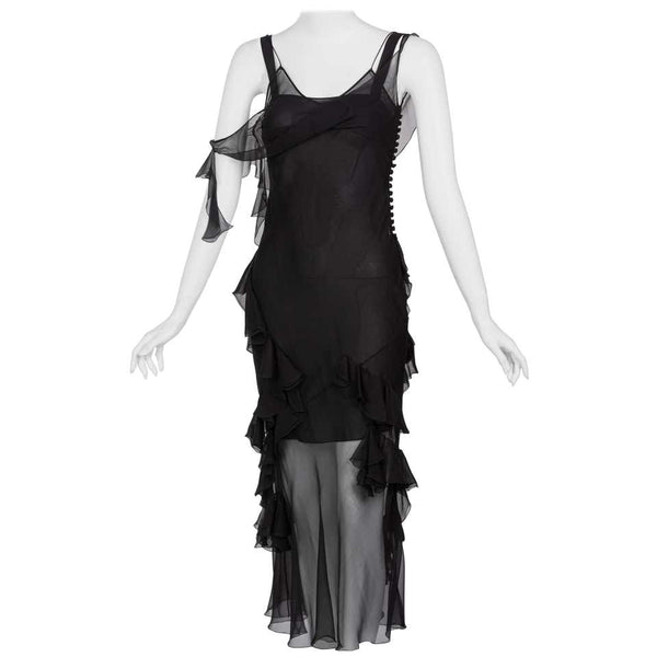 Christian Dior by Galliano Black Sheer Silk Sleeveless Dress