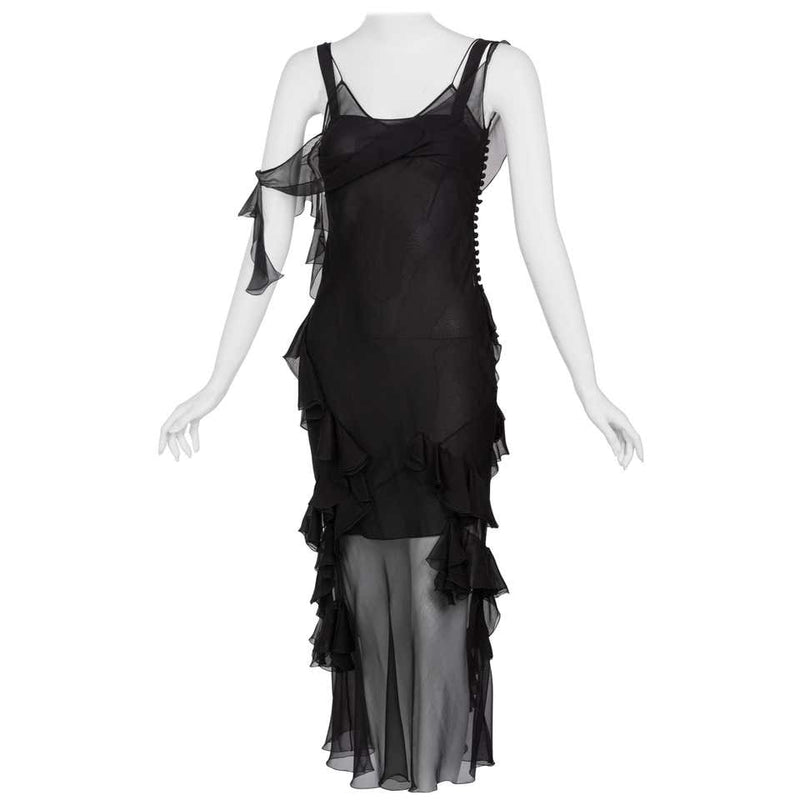 Christian Dior by Galliano Black Sheer Silk Sleeveless Dress