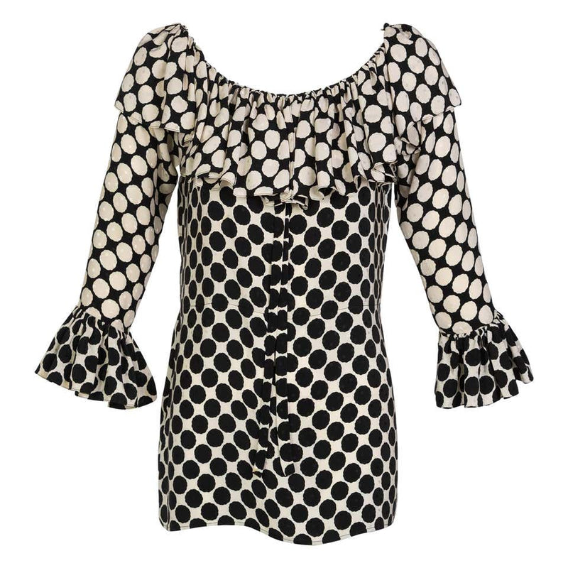 Saint Laurent Polka Dot Ruffle Blouse YSL, 1985