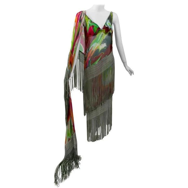 Missoni Runway 2004 Silk Colorful Fringe Scarf / Cape Dress