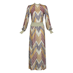 Lanvin Silver Print Maxi Dress Knit Details, 1970s