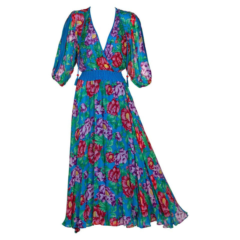 diane freis silk dress Floral Lam Silk Dress | Authentic & Vintage