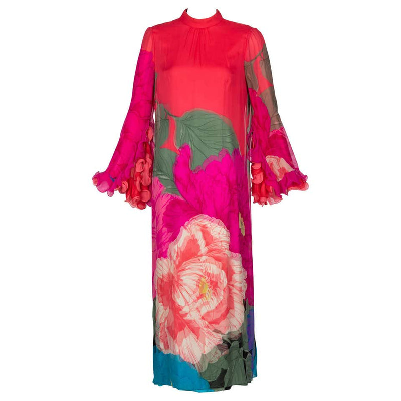 Hanae Mori Couture Bright Floral Silk Museum Held Dress, 1960s