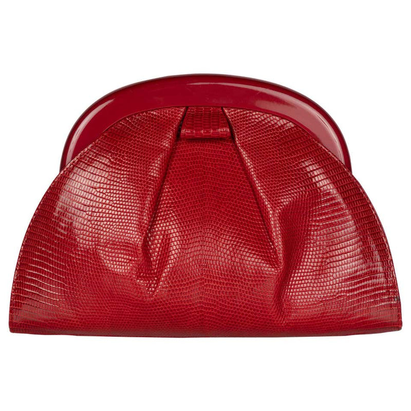 Vintage Bottega Veneta Red Karung Lucite Frame Clutch Bag