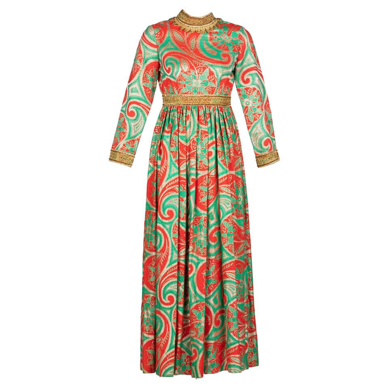 Oscar de La Renta Gold Trim Brocade Dress, 1960s