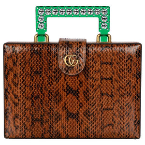 Gucci Broadway Snakeskin Green Lucite Crystal Top Handel Bag, 2018