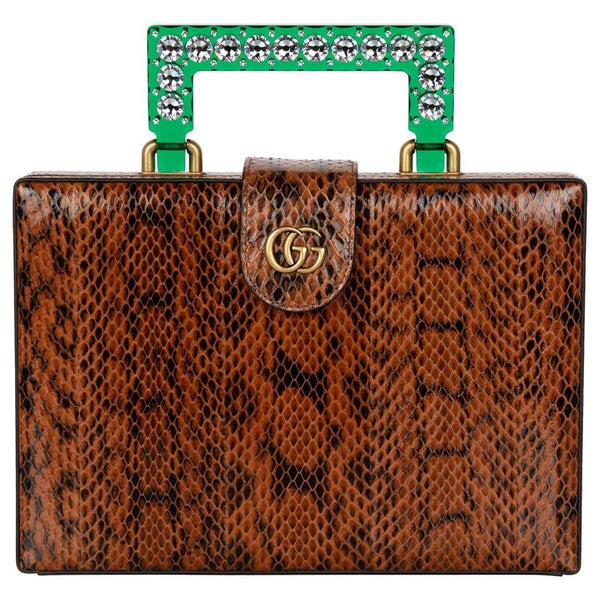 Gucci Broadway Snakeskin Green Lucite Crystal Top Handel Bag, 2018