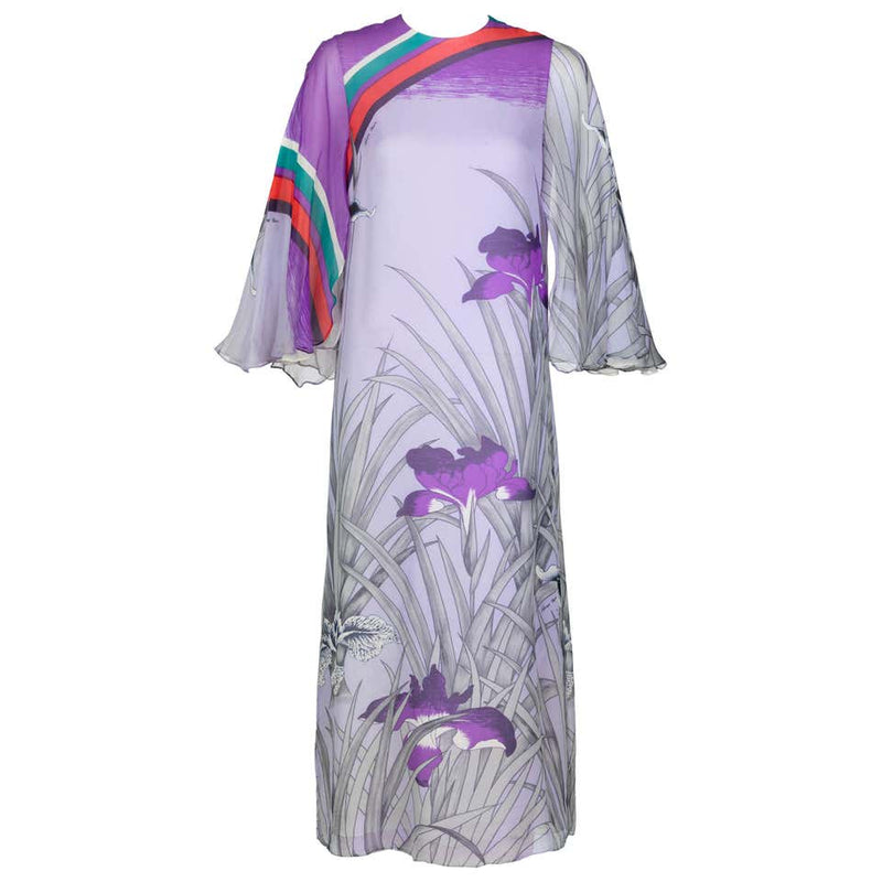 Hanae Mori Lavender Angel Sleeve Dress, 1970s