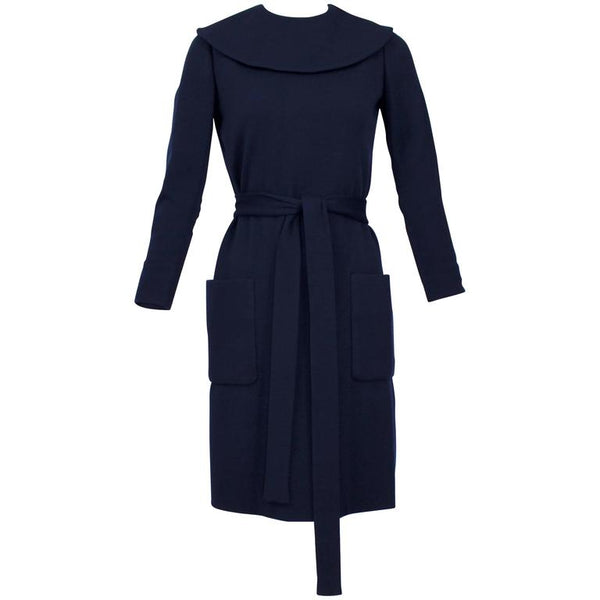 1960s Norman Norell Midnight Blue Wool Jersey Dress