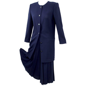 Vintage Chloe Karl Lagerfeld Navy Crepe Jacket pleated culottes/ gaucho pants