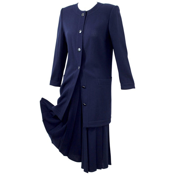 Vintage Chloe Karl Lagerfeld Navy Crepe Jacket pleated culottes/ gaucho pants