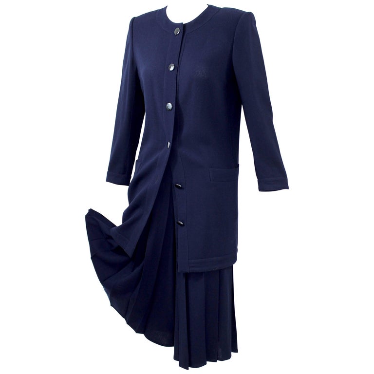 Vintage Chloe Karl Lagerfeld Navy Crepe Jacket pleated culottes/ gaucho pants