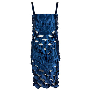 Vintage Issey Miyake Sapphire Blue Satin Ribbon Cage Dress, 1990s
