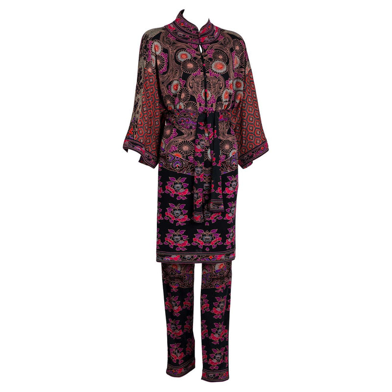 Vintage Leonard Paris Printed Silk Mini Dress / Tunic & Pants Set 1970s