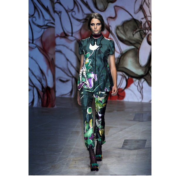 Prada Fairy James Jean Green Print Silk Top Runway Spring 2008