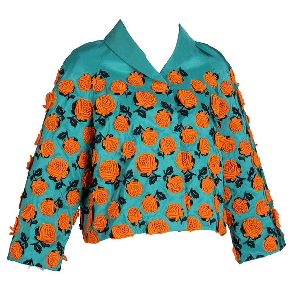 Prada Turquoise Silk Taffeta Floral Applique Jacket, Spring 2012