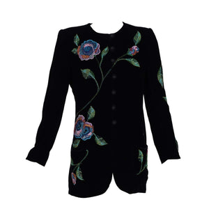 Vintage Emanuel Ungaro Black Silk Velvet Beaded Jacket, 1990s