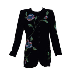 Vintage Emanuel Ungaro Black Silk Velvet Beaded Jacket, 1990s