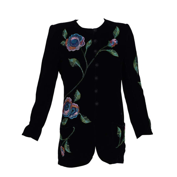 Vintage Emanuel Ungaro Black Silk Velvet Beaded Jacket, 1990s